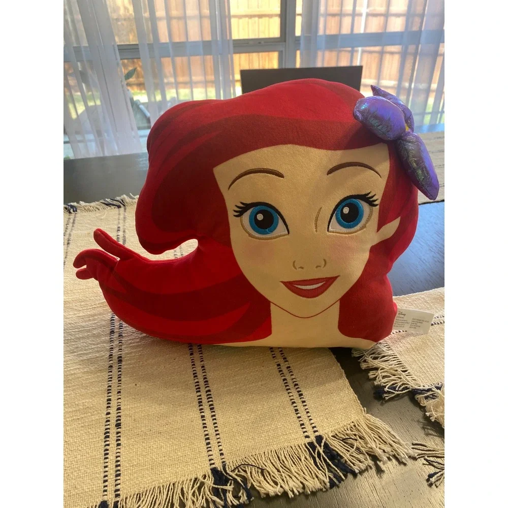 Disney Ariel The Little Mermaid Plush Decorative Pillow Red Hair Purple Bow 11in